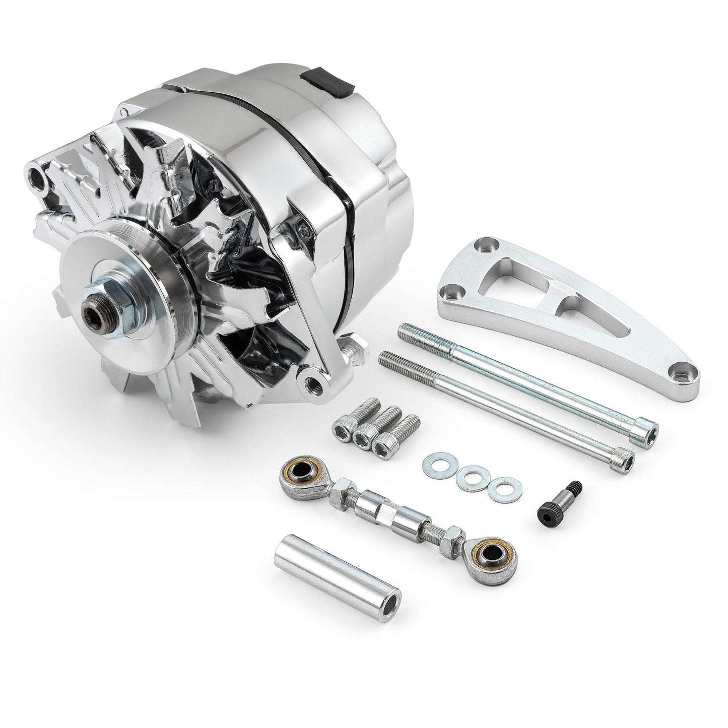 Chevy BBC 454 100 Amp 3 Wire Alternator & LWP Aluminum Bracket Kit Polished