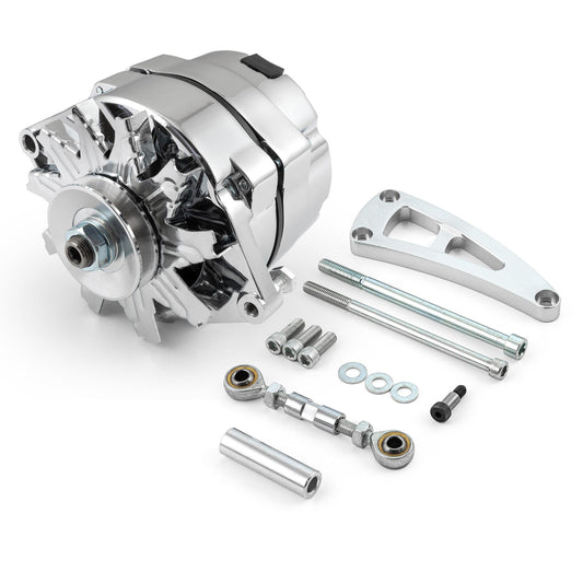 Chevy BBC 454 100 Amp 3 Wire Alternator & LWP Aluminum Bracket Kit Polished