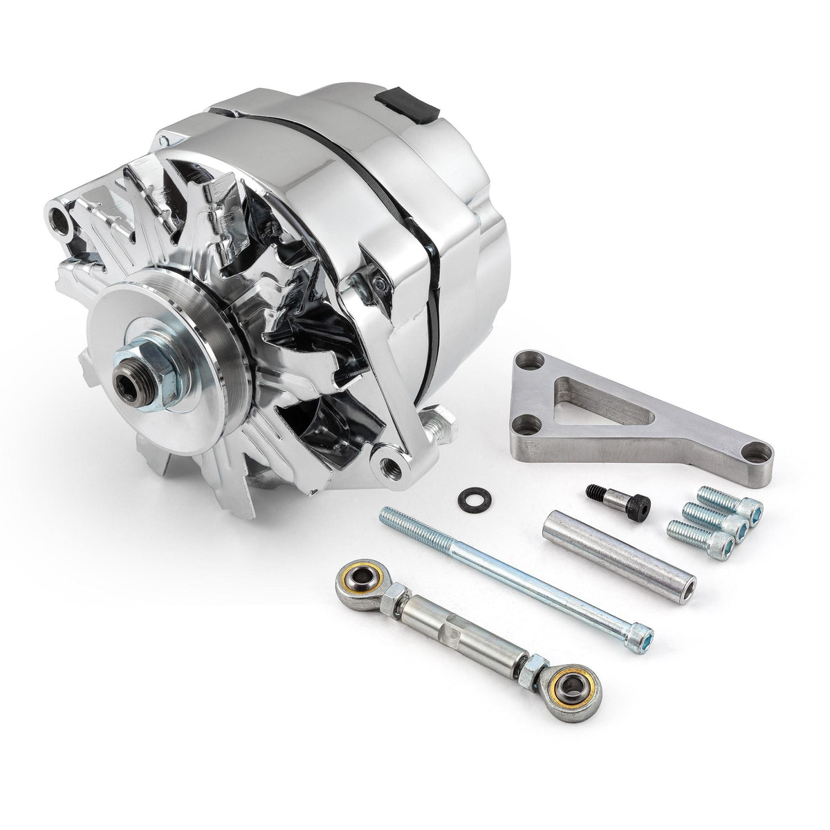 Chevy SBC 350 100 Amp 3 Wire Alternator & LWP Aluminum Bracket Kit Polished