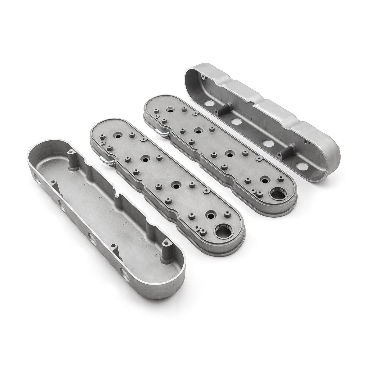 Tapa de válvula de aluminio con bobina oculta vintage con aletas de 2 piezas para Chevy LS - Satinada